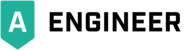A teal shield with a white letter A next to the black text ENGINEER.