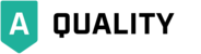 A turquoise shield icon with the letter A inside, next to the bold black text 'QUALITY'.