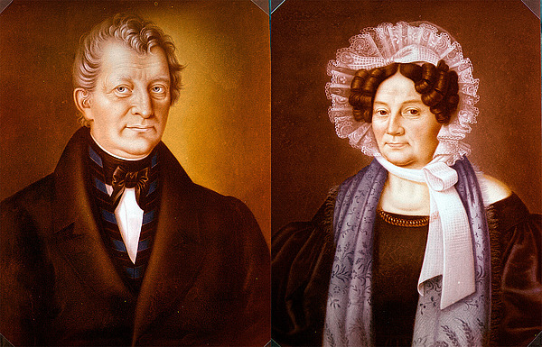 Historical painting of a bourgeois married couple in the Biedermeier style, depicted side by side.