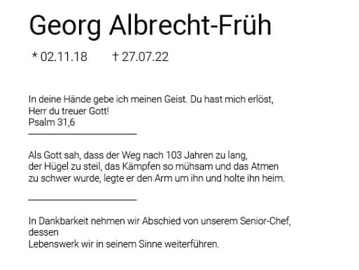 Traueranzeige Georg Albrecht-Früh